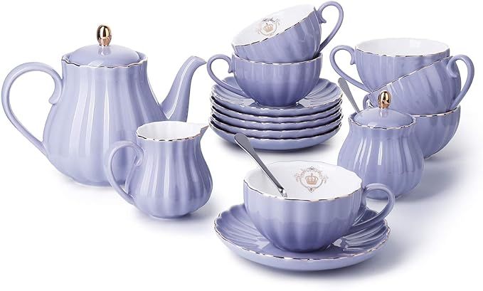 Amazingware Porcelain Tea Set - Tea Cup and Saucer Set Service for 6, with 28 oz Teapot Sugar Bow... | Amazon (US)