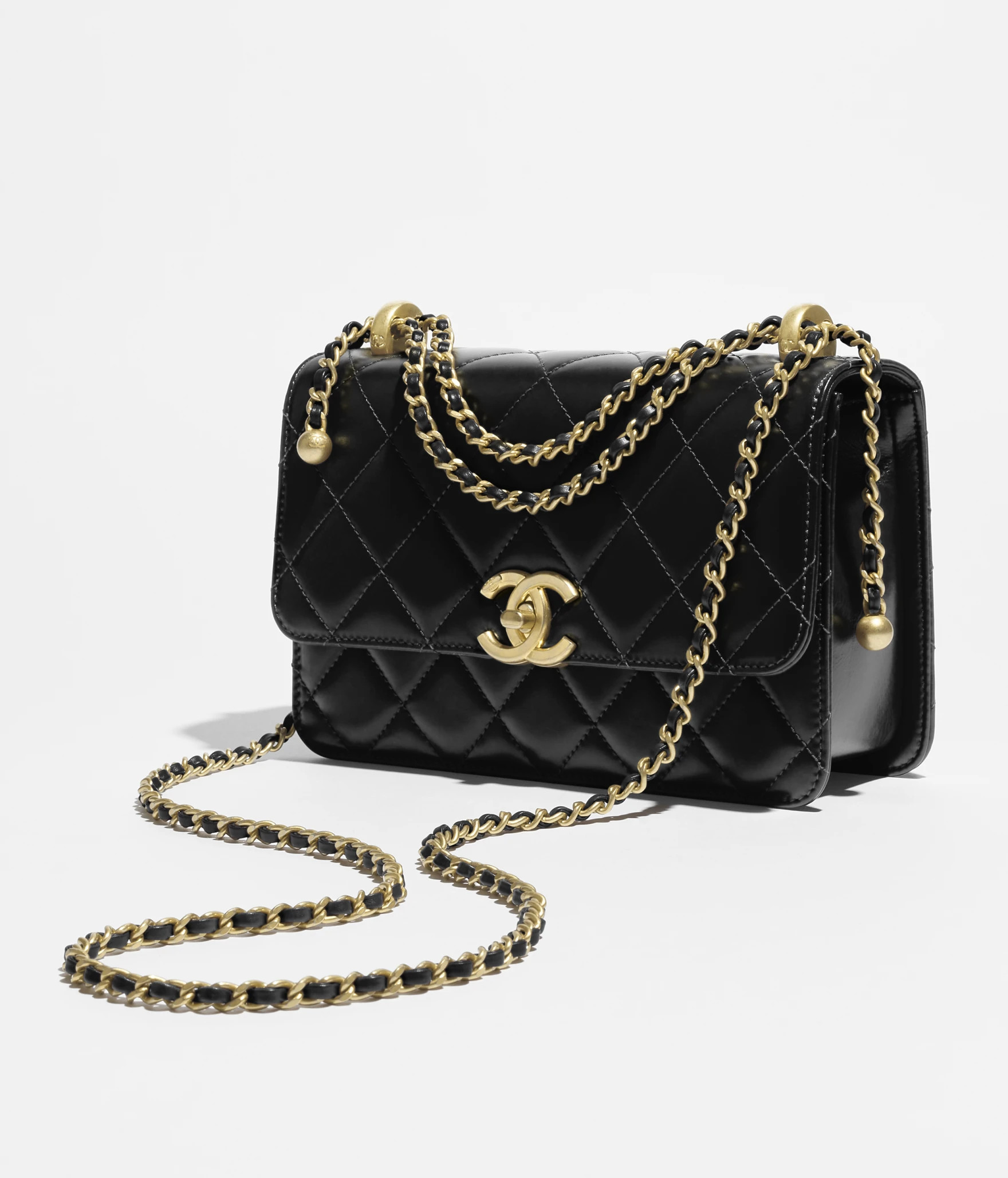 Small flap bag, Shiny calfskin & gold-tone metal , black — Fashion | CHANEL | Chanel, Inc. (US)