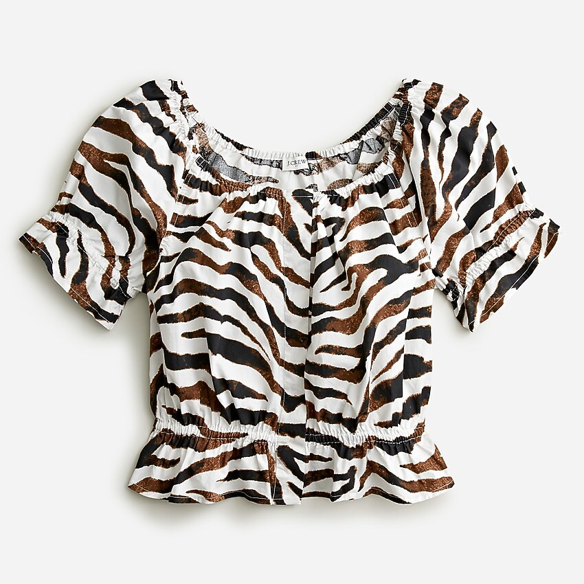 Gathered scoopneck top in zebra stripe | J. Crew US