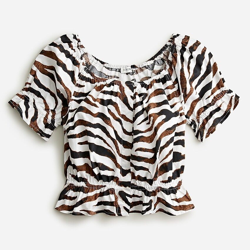 Gathered scoopneck top in zebra stripe | J.Crew US