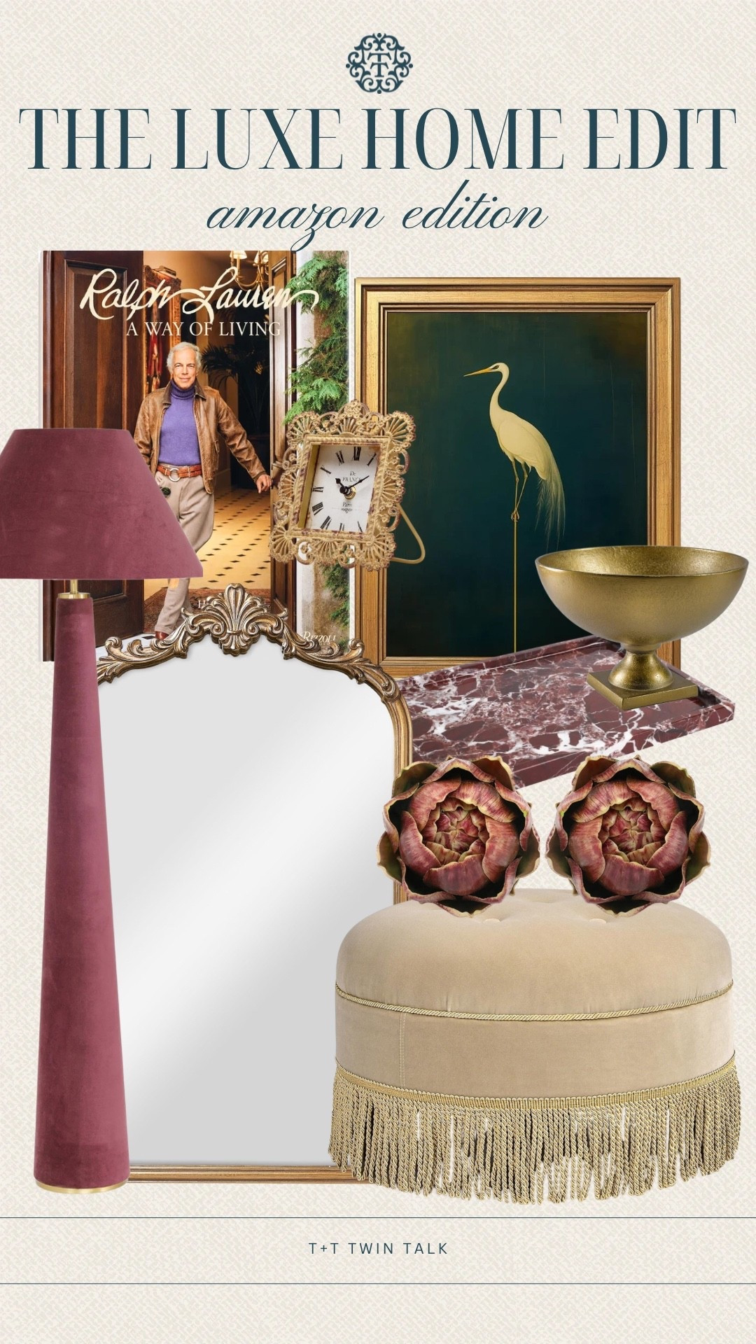 Amazon home finds that look anything but ordinary! ✨ We’re loving this luxe mix of burgundy accents, vintage-inspired artwork, ornate gold details, and rich marble textures. From the statement lamp to the beautiful fringe ottoman, these pieces bring so much character and an elevated, designer-inspired feel to any space!
#LTKHome #LTKSeasonal #AmazonHome #AmazonFinds #LuxuryHomeDecor #HomeDecorInspo