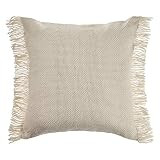 LR Home Solid Ivory Woven Throw Fringe Pillow, 20" x 20 | Amazon (US)