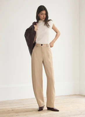 Neutral Tailored Barrel Leg Trousers | Mint Velvet - UK