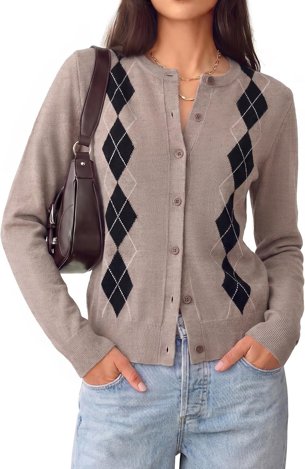 GRACE KARIN Cardigan for Women Argyle Fall Sweaters Cozy Teacher Outfits | Amazon (US)