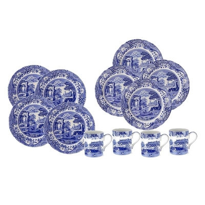 Spode Blue Italian 12 Piece Dinnerware Set - Earthenware Plates & Mugs Featuring Italian Countryside Scenes - Dishwasher & Oven Safe Dining Set | Target