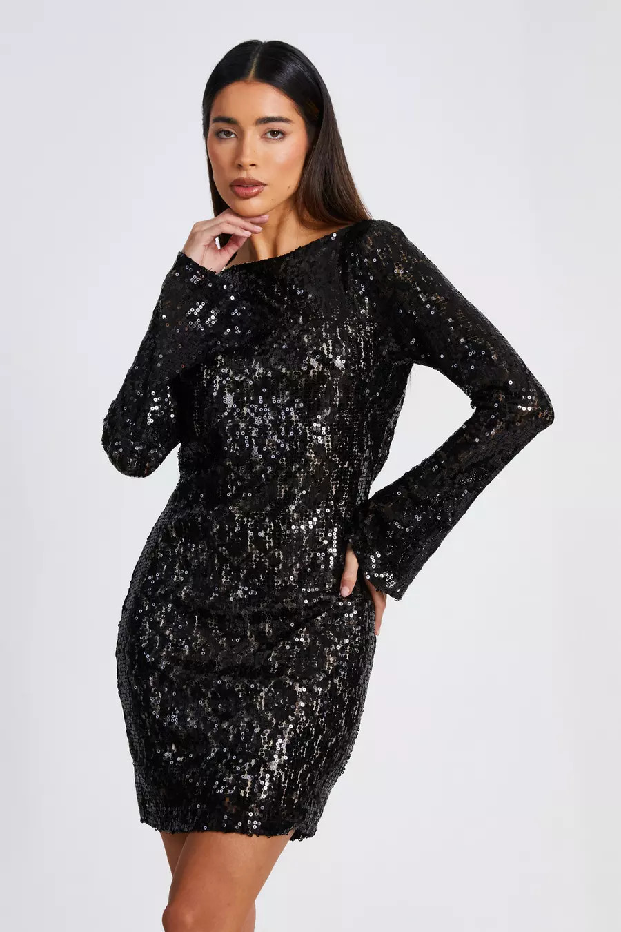 Black Sequin Lace Mini dress | Quiz Clothing