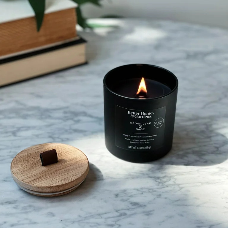 Better Homes & Gardens 13oz Cedar Leaf & Sage Scented Wooden Wick Jar Candle | Walmart (US)