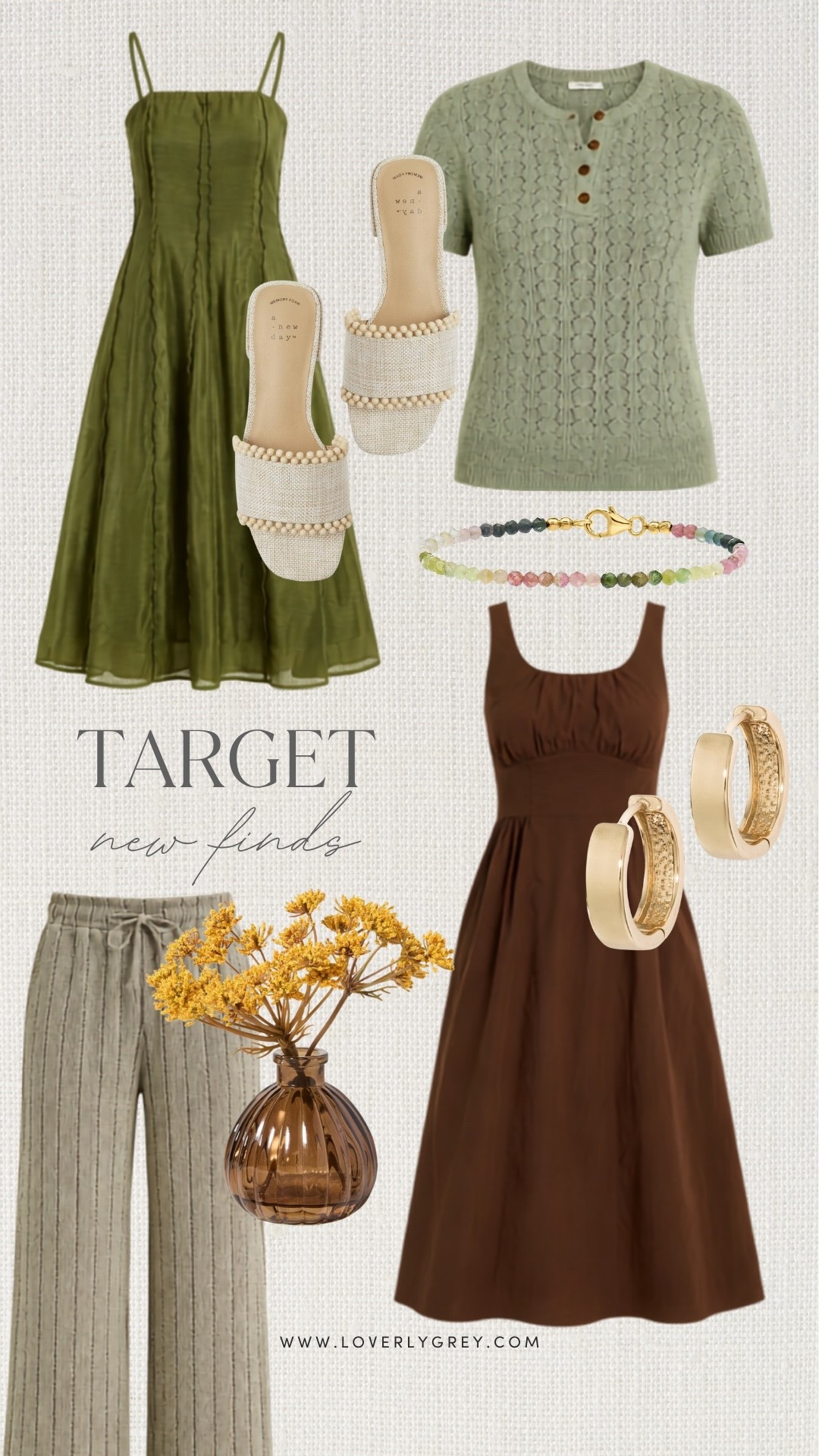 Loving all the earthy colors right now! 🌿 These Target fashion finds include olive green dresses, a cute knit top, linen-style pants, sandals, gold jewelry, and a chocolate brown dress that would be so pretty for late summer into fall.

#LTKHome #LTKSeasonal #LTKootd