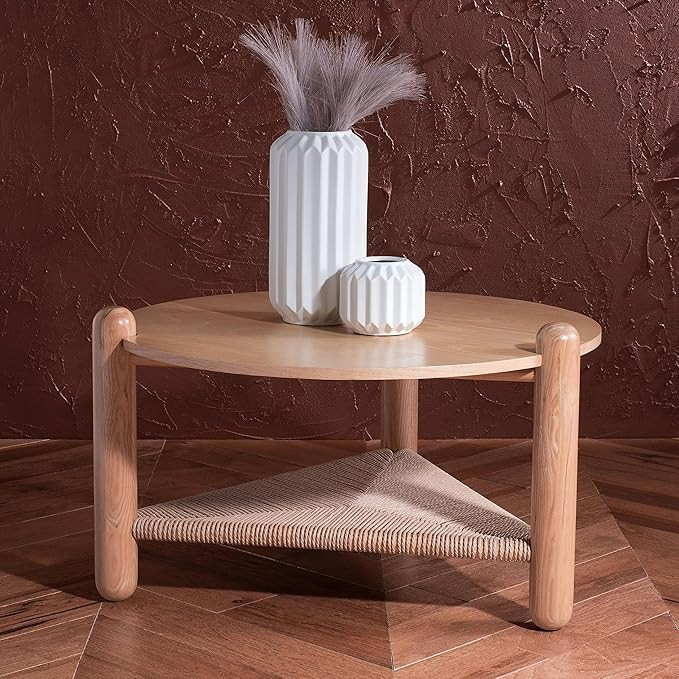SAFAVIEH Couture Collection Macianna Natural Woven Shelf Round Coffee Table | Amazon (US)
