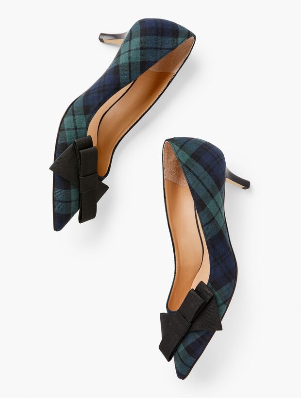 Erica Bow Kitten Heel Pump - Black Watch Plaid | Talbots