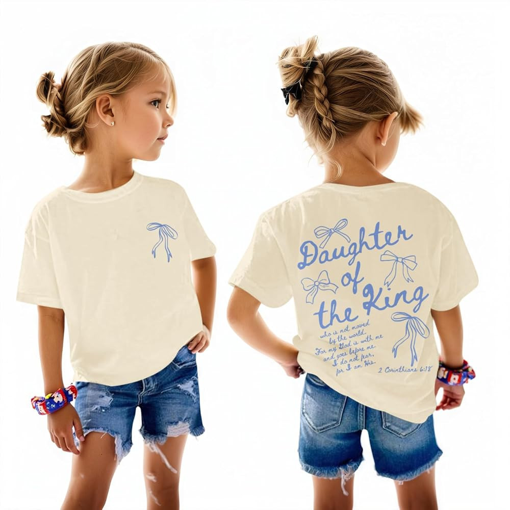 Fkatuzi Girls Christian Jesus Faith Shirts for Kids Cute Bow Shirt Daughter of The King God Bible... | Amazon (US)