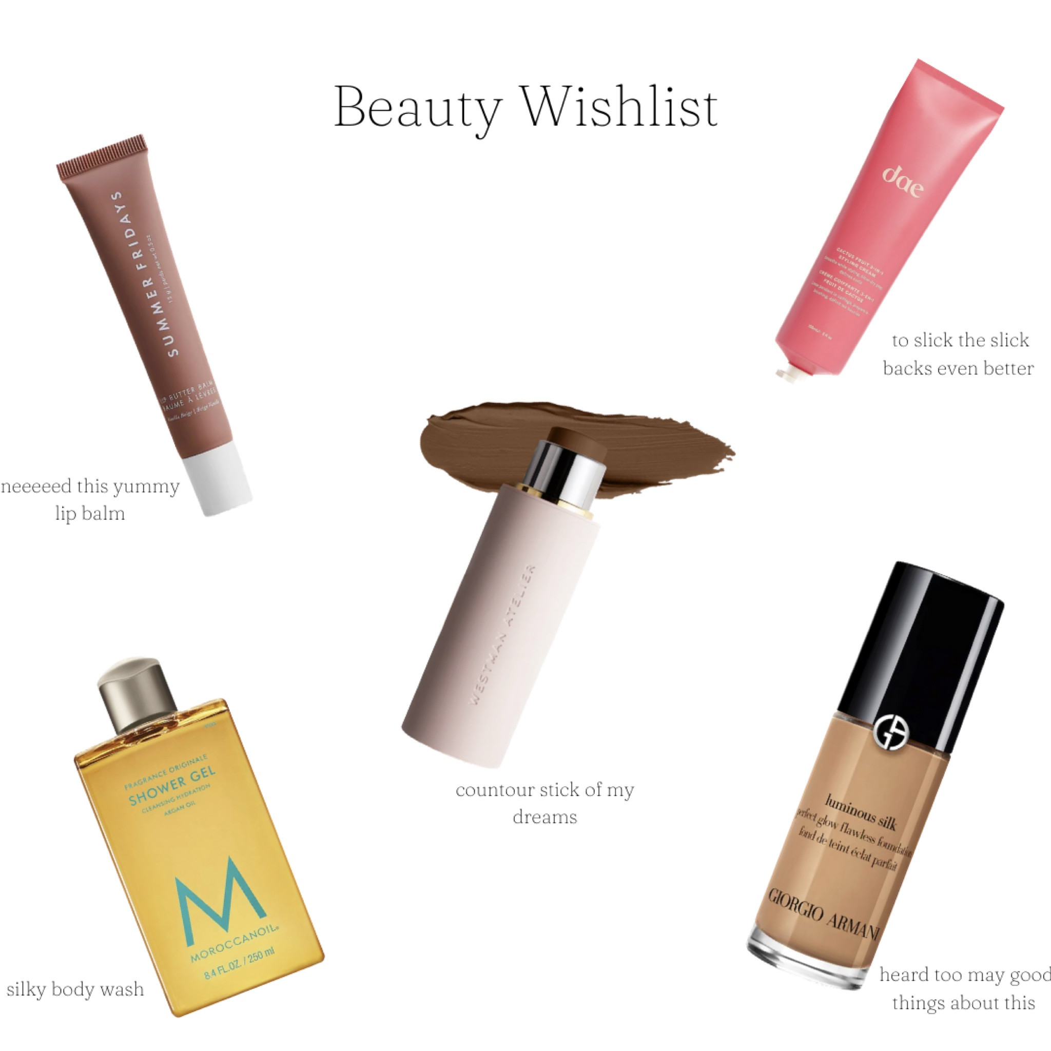 My spring beauty wishlist! The perfect tinted lip balm, hair styling cream, silky body wash, luminous foundation, and creamy contour stick!

#LTKGiftGuide #LTKbeauty #LTKSeasonal