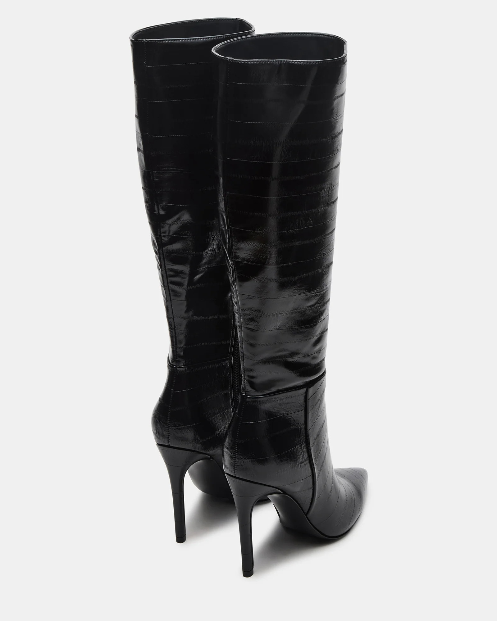 NITRO Black Eel Wide Calf Pointed-Toe Stiletto Heel Knee-High Women's Boots | Steve Madden (US)