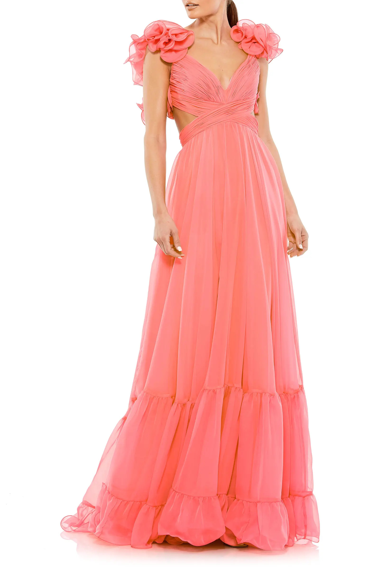 Mac Duggal Rosette Chiffon Cutout Empire Waist Gown | Nordstrom | Nordstrom