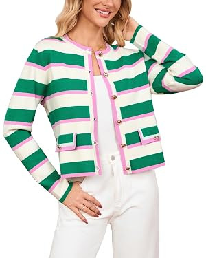 YEXPINE Women's Cardigan Sweater Open Front Color Block Button Down Knit Tweed Jackets Fall Cropp... | Amazon (US)
