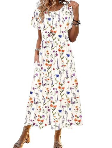 HOTOUCH Ladies Summer Dresses Cruise Outfits for Women 2026 Floral Midi Dress Resort Wear for Older Women 2026 | Amazon (US)
