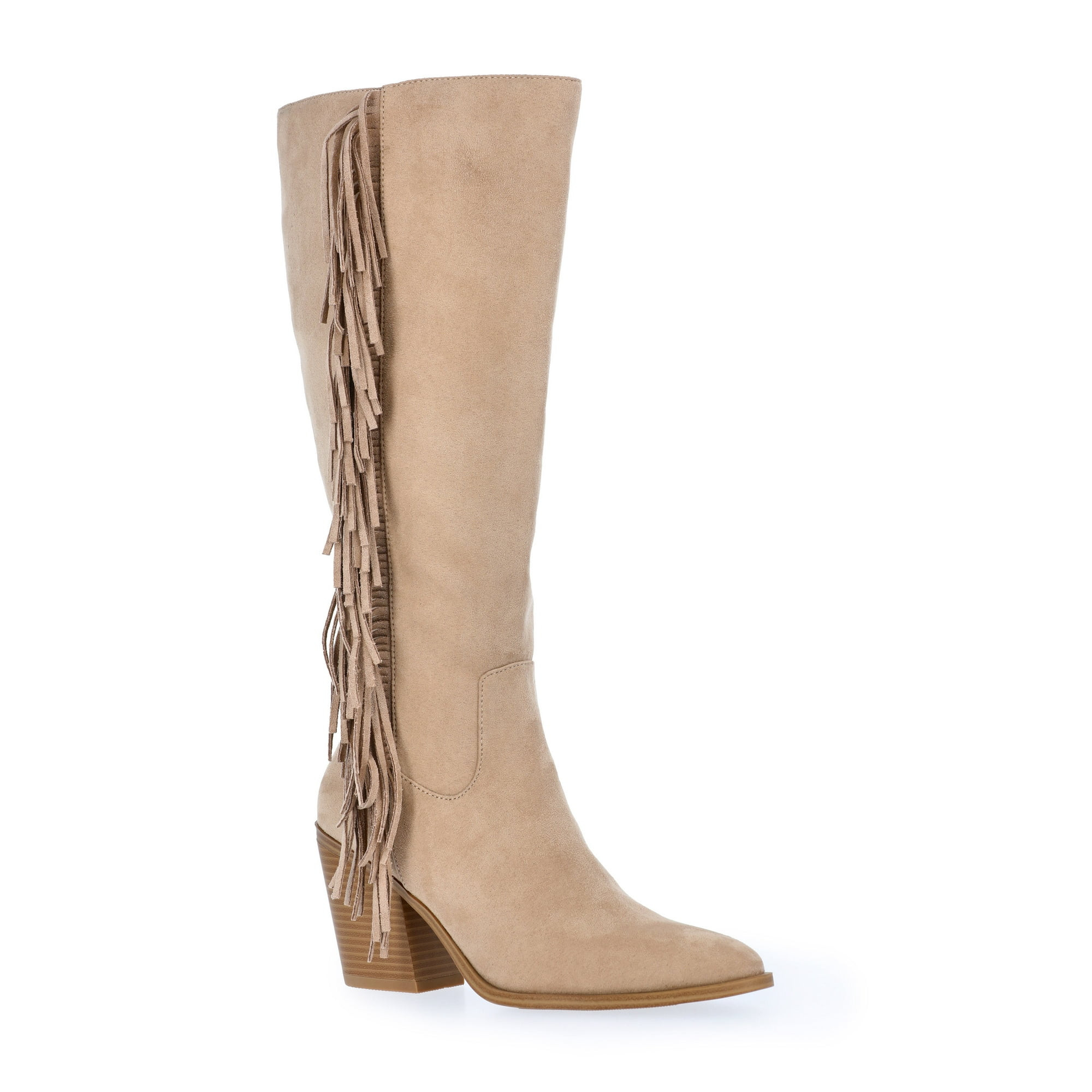 Time And Tru Women's Faux Suede Tall Fringe Boots | Walmart (US)