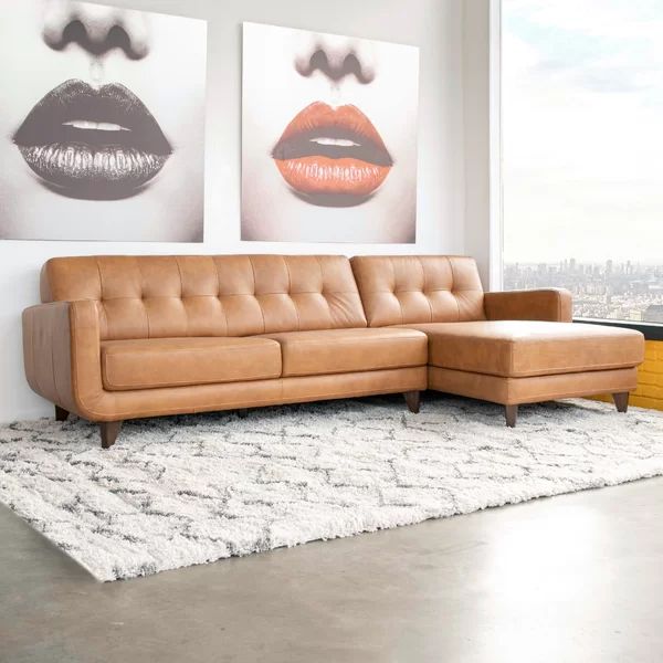 Elva 111.5" Wide Genuine Leather Sofa & Chaise | Wayfair North America