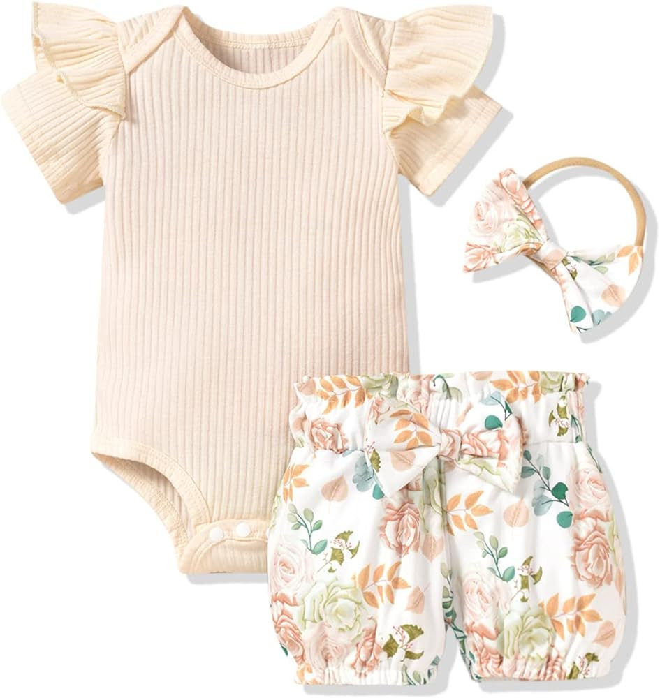 Aalizzwell Baby Girls Ribbed Bodysuit Bloomer Shorts Outfits Summer Clothes | Amazon (US)