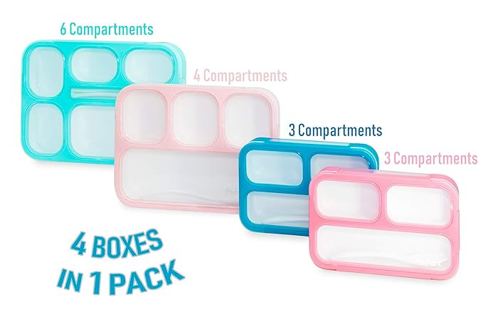 PlusPoint 4 Bento Boxes Set – Perfect Lunch Box For Kids and Adults – Meal Prep Made Easy –... | Amazon (US)