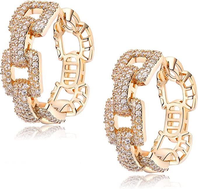 Metmolley Silver Colorful Hoop Earrings for Women Gold Crystal CZ Square Hoop Earrings for Girls | Amazon (US)