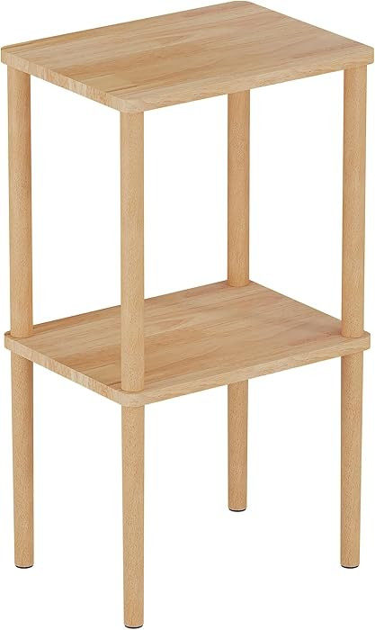 Solid Wood Side Table, 2-Tier Small End Table with Storage Shelf, Tall Nightstand Bedside Table f... | Amazon (US)