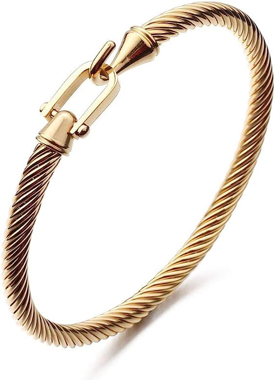 Twisted Cable Bracelet Stylish Fine Stainless Steel Cable Cuff Bracelet with Hook Clasp Bracelets... | Amazon (US)