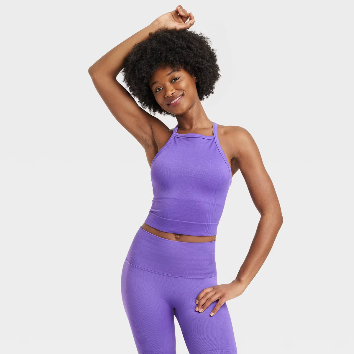 Women's Seamless Rib Cropped High Neck Tank Top - All In Motion™ Purple S | Target