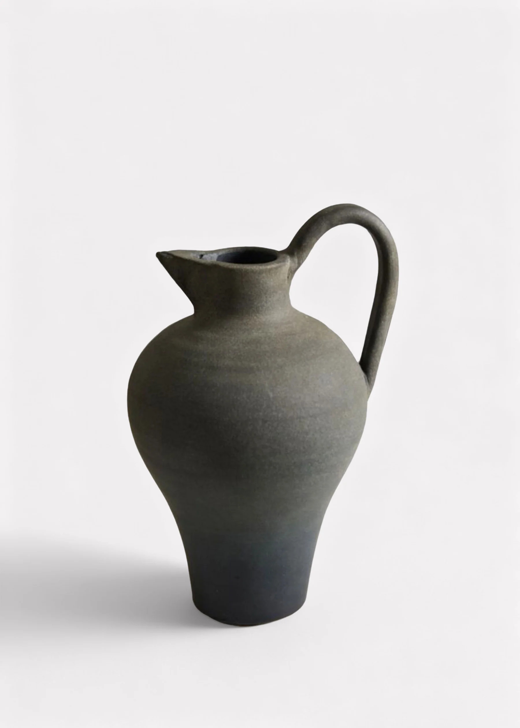 Handmade Terra Cotta Pitcher Vase with Handle in Aged Black - 11.75" | Afloral