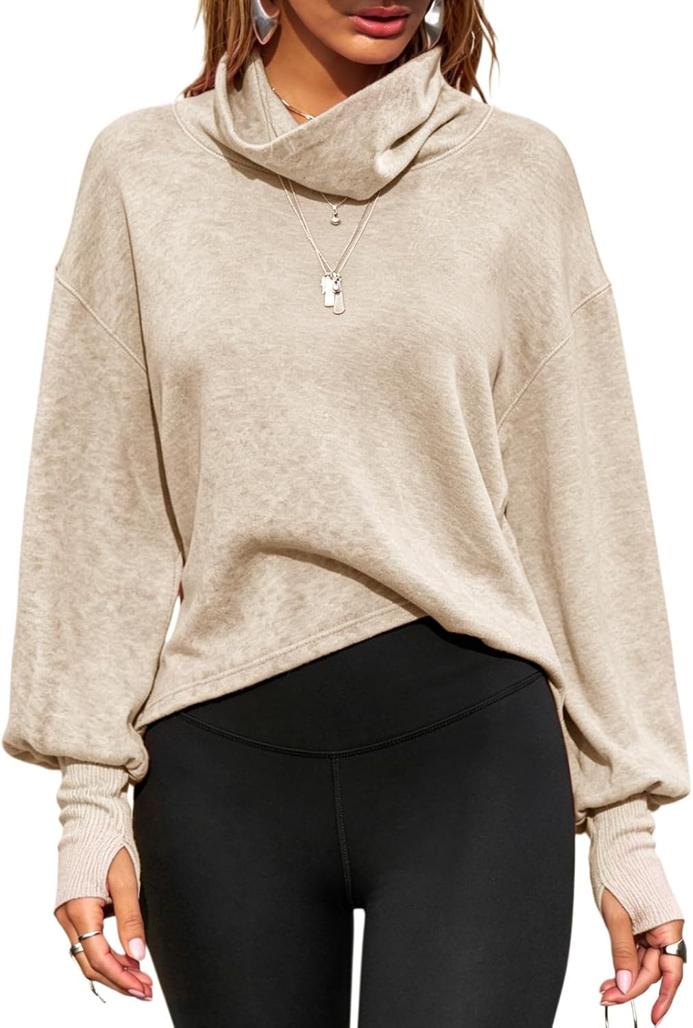 Fisoew Womens Mock Neck Cropped Pullover Long Sleeve Cowl Neck Sweatshirt | Amazon (US)