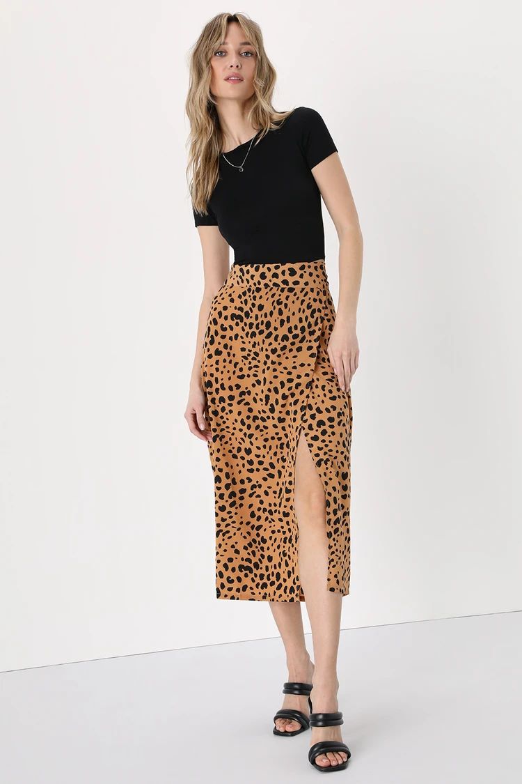 Statement-Maker Tan Animal Print Wrap Midi Skirt | Lulus