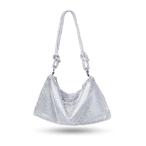 Silver Rhinestone Evening Handbag,Women's Sparkly Diamond Hobo Handbags for Evening Party Wedding Formal Occasion (Style 1-Silver) | Amazon (US)