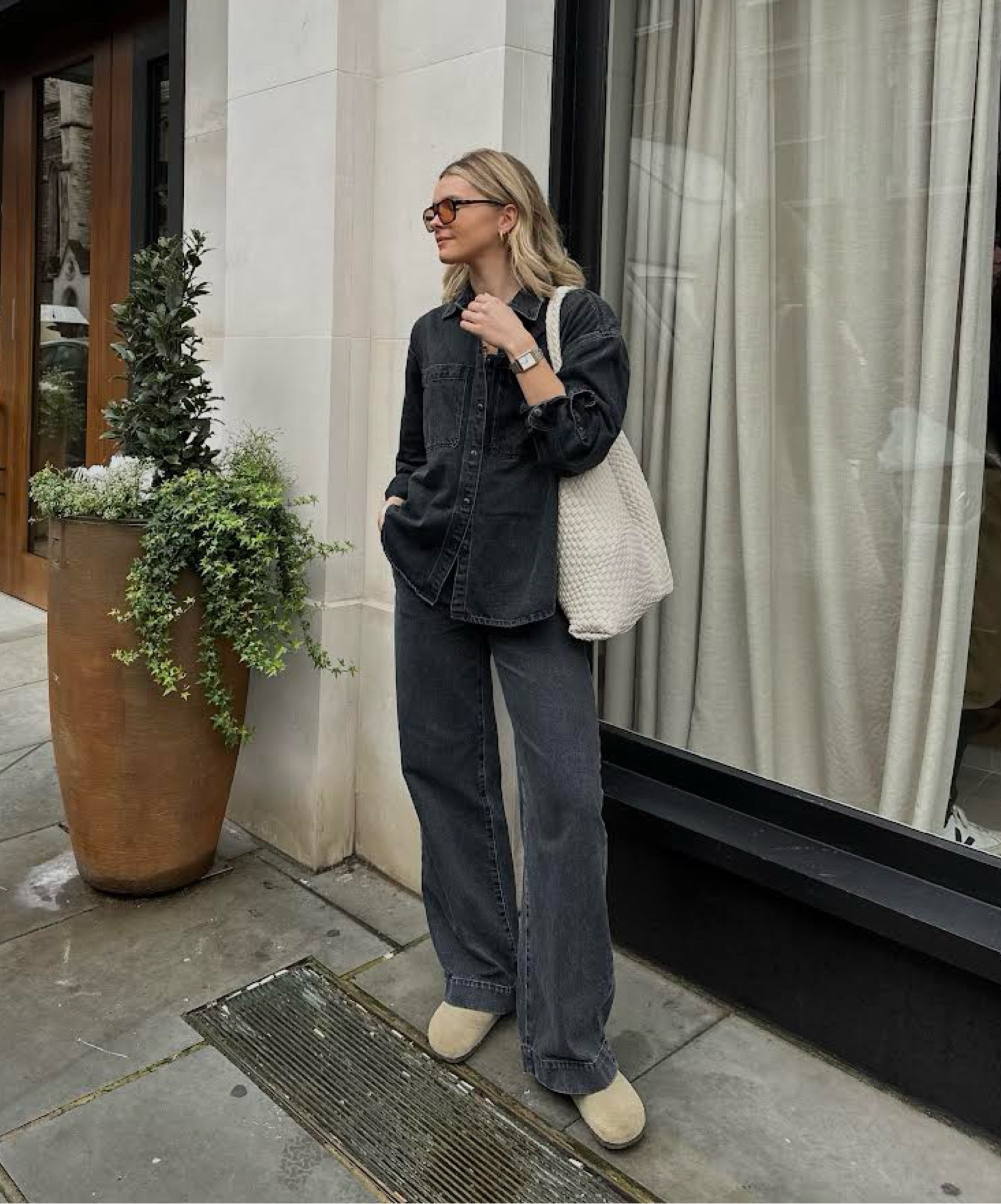 Madewell, Matches fashion, Birkenstock, Lk bennett, Vehla, transitional outfit, transitional style, autumn outfit, autumn fashion, double denim, denim shirt, oversized shirt, wide leg jeans, Birkenstock boston clogs, white tote, tort sunglasses, outfit ideas, style inspiration 

#LTKeurope #LTKSeasonal #LTKstyletip