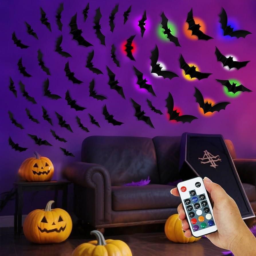 PChero 12 Lights & 48 Bats Halloween Decoration Kit with Remote Timer, Color Changing Light up Ba... | Amazon (US)