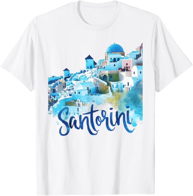 Santorini Greece Island Watercolor Souvenir Scenic Beaches T-Shirt | Amazon (US)