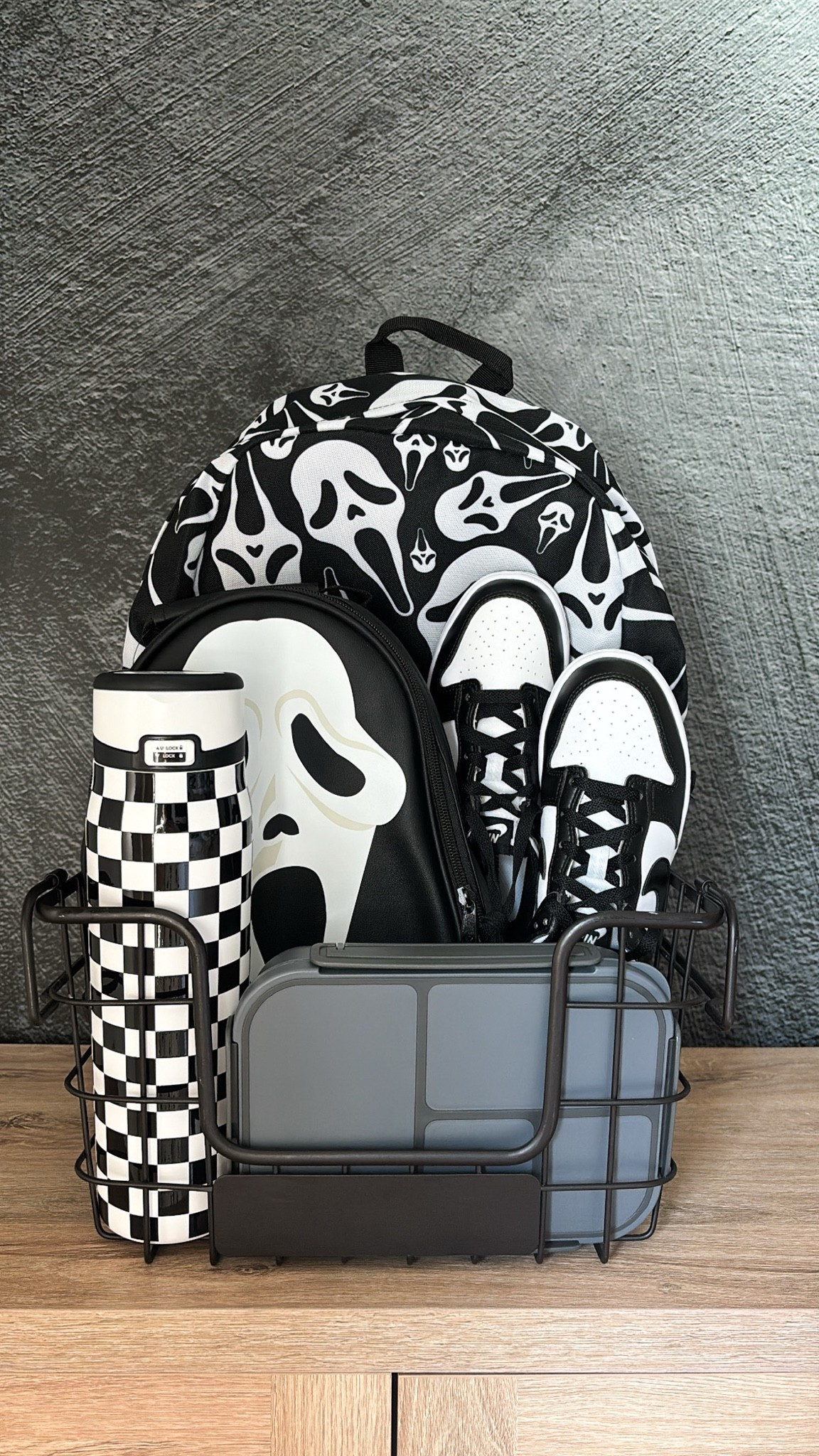 Jade’s back-to-school basket 🖤 spooky season is basically her whole personality, so of course her school picks ended up very black, white + Ghostface.

Ghostface backpack + lunch bag, flare jeans, her first pair of Nikes, black + white check water bottle, and a dishwasher-safe bento box.

I did originally have a little black tee to go with the jeans, but after exchanging the jeans a couple of times I somehow managed to send the shirt out of town in the bag with her stuff 😂 so we’re working with what we’ve got.

Very Jade. Very spooky. Very much her mama’s girl.

#LTKcanada #LTKjeans #LTKshoes