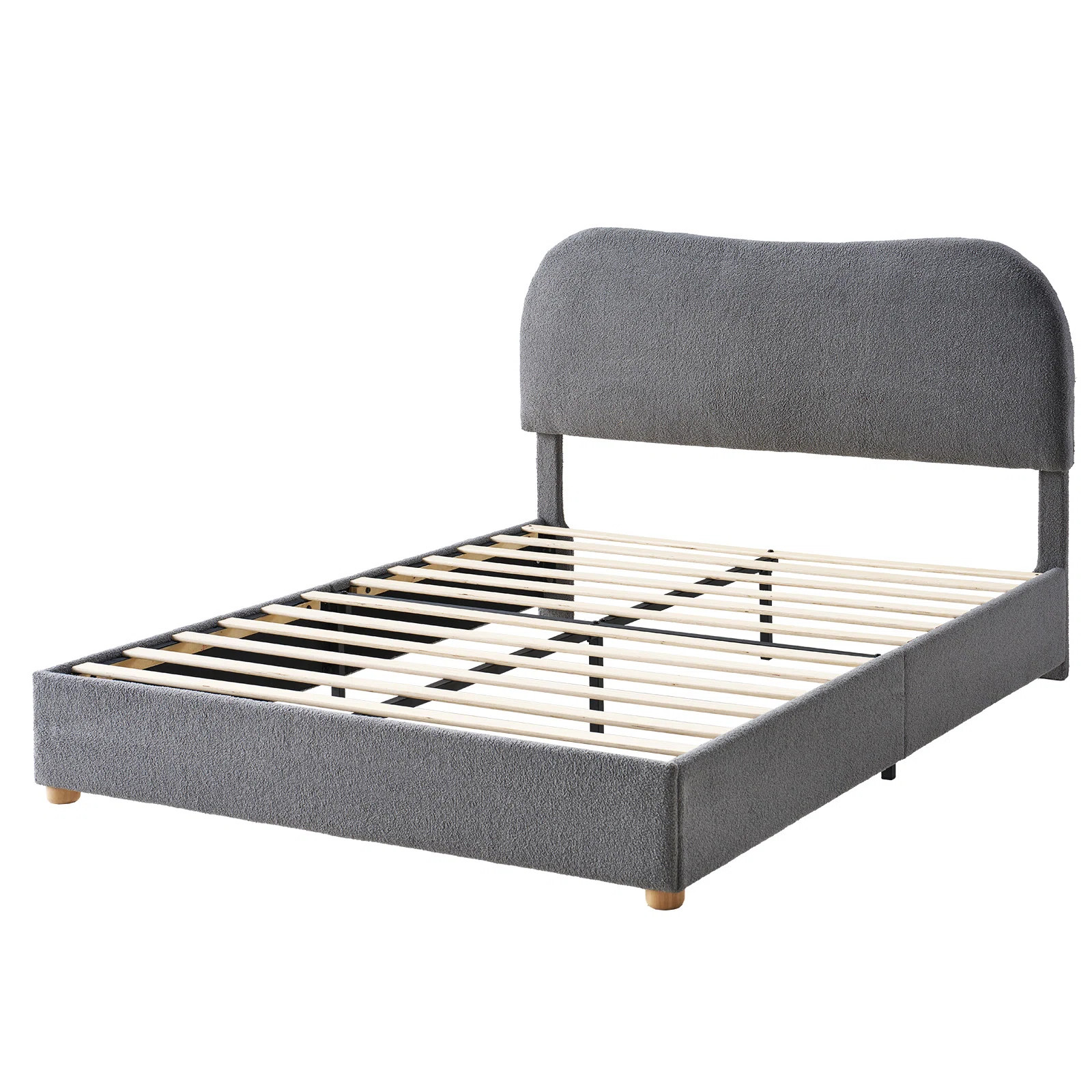 Upholstered Boucle Platform Bed with Curved Shaped Headboard & Soft Rounded Corners | Wayfair North America