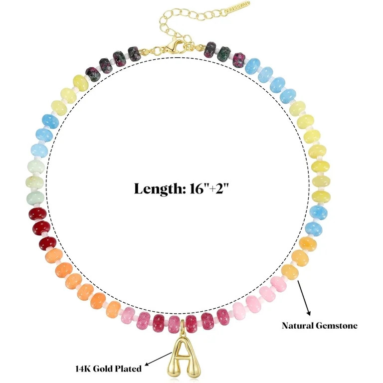 Women's Initials Necklace, Colorful Beaded Gemstone Bubble Letter Pendant Necklace Natural Stone ... | Walmart (US)