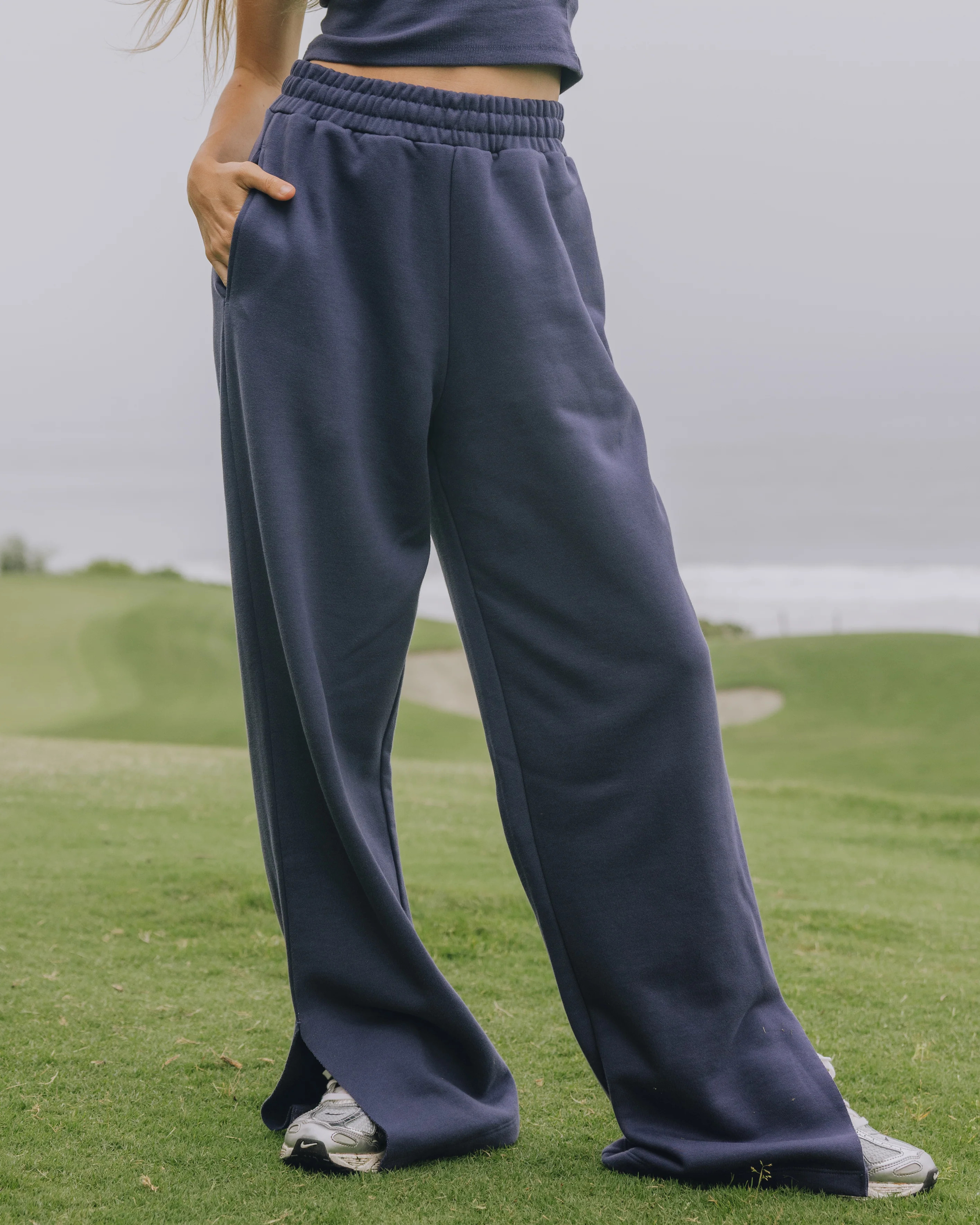 Fleece Wide Leg Sweatpants - Navy | Daily Drills LLC