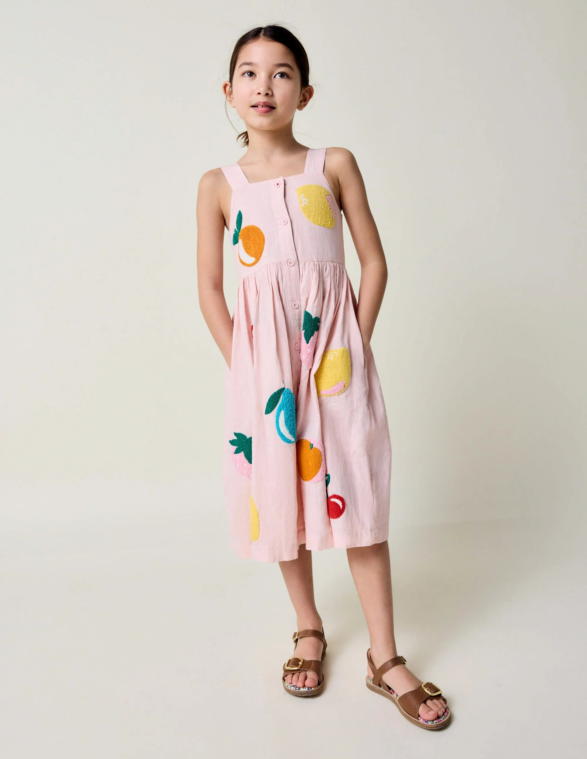 Button Through Woven Dress-Chalk Pink Boucle Fruit | Boden (US)