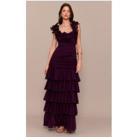 Wine Chiffon Ruched Ruffle Maxi Dress, Wine | PrettyLittleThing IE