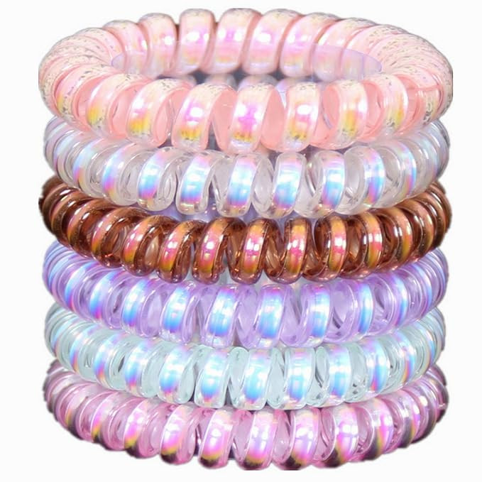 Hodooly 6 Piece Coil Hair Ties, Traceless Hair Ties, Phone Cord Hair Ties Multicolor Large Spiral... | Amazon (US)