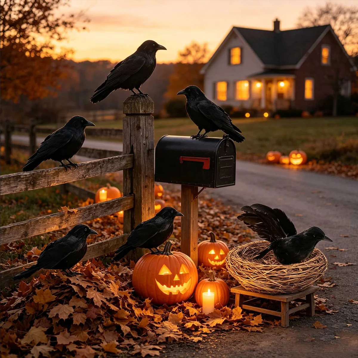 7 Pcs Set Of Black Fake Crows Realistic Raven Birds Halloween Decor 6 Pcs Black Fake Crows and 1P... | Wayfair North America