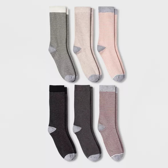 Women's Striped 6pk Crew Socks - A New Day™ Color May Vary 4-10 | Target