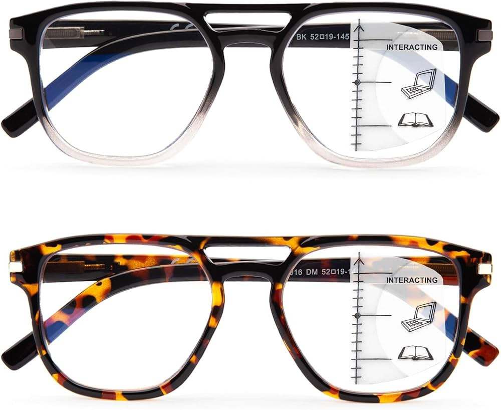 LianSan 2 Packs Oversized Premium Progressive Multifocal Reading Glasses for Women Men - Trifocal... | Amazon (US)