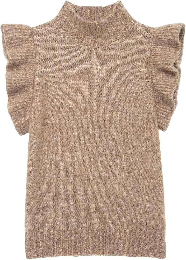 Chevara Women’s Ruffled Sweater Vest Trendy High Collar Crop Slim Fit Sleeveless Knit Tank Tops | Amazon (US)