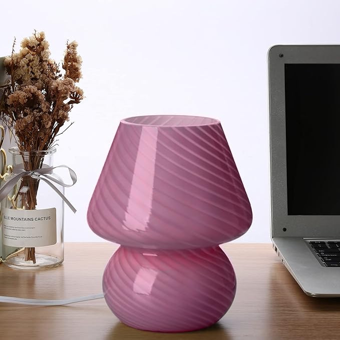 Mushroom Lamp,Glass Mushroom Bedside Table Lamps Purple Translucent Murano Vintage Style Striped ... | Amazon (US)