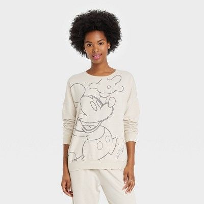 Women's Disney Mickey Mouse Oversized Graphic Sweatshirt - Off-White | Target