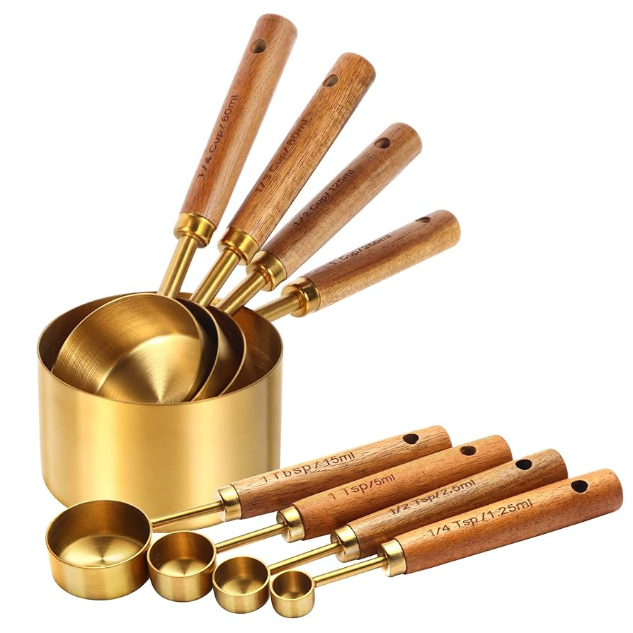 Gold Measuring Cups and Spoons Set,8 Piece Premium Stainless Steel Measuring Cups with Wood Handl... | Amazon (US)