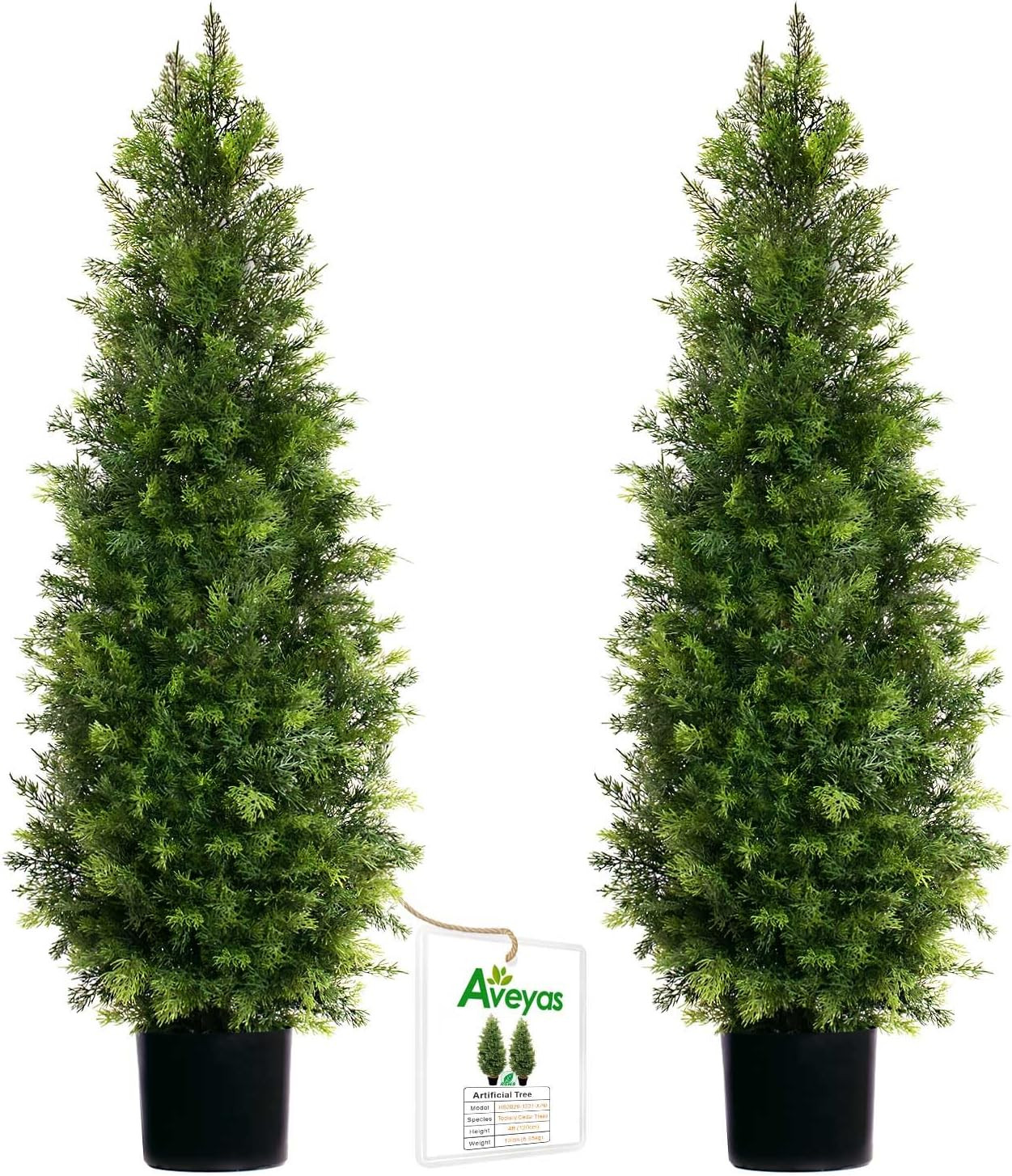 Aveyas 4ft Artificial Cedar Topiary Trees for Outdoor Front Porch Door, 4 Feet Faux Potted Plants Evergreen Fake Pine Cypress Tree for Outside Home Decor (4 ft Tall) - Set of 2 Pack | Amazon (US)